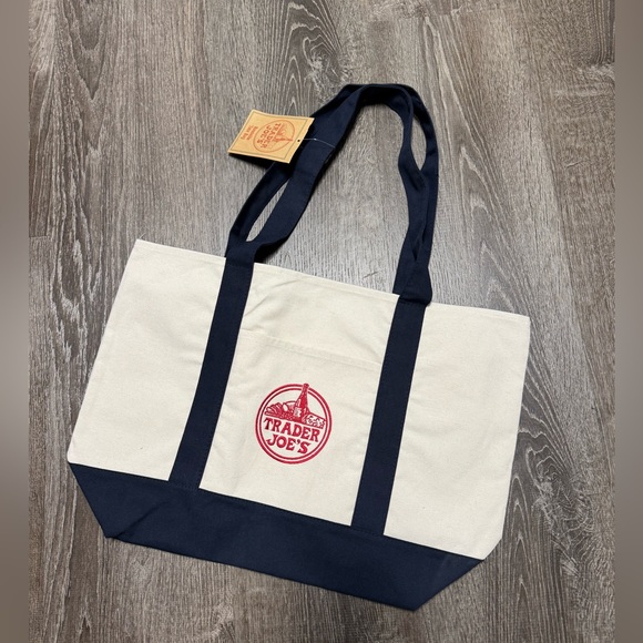 Trader Joe'S Handbags - Trader Joe’s Traditional Reusable Large Tote Bag Canvas Cream/ Blue New With Tag